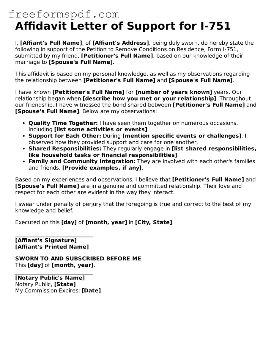 Affidavit Letter of Support for I-751 Document