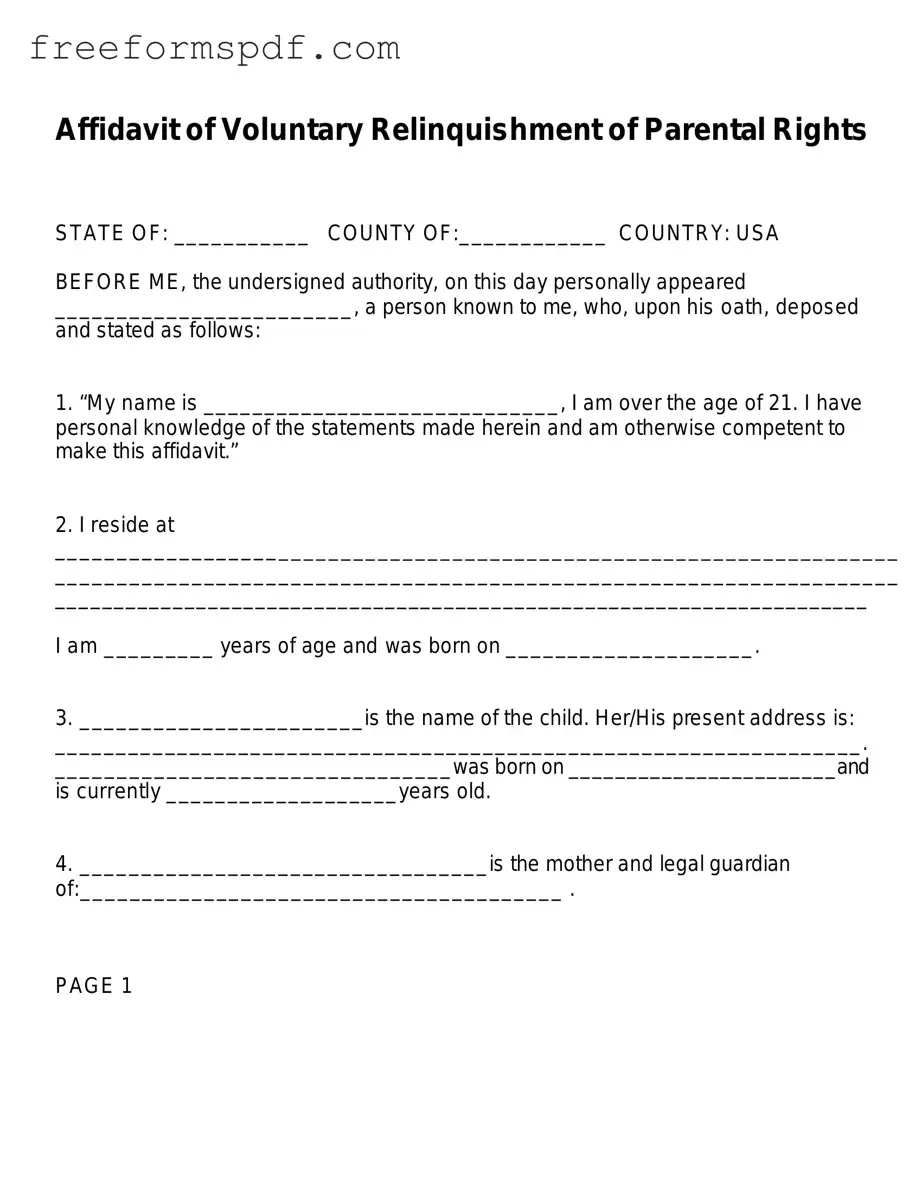 Fill in a Valid Affidavit Parental Rights Template