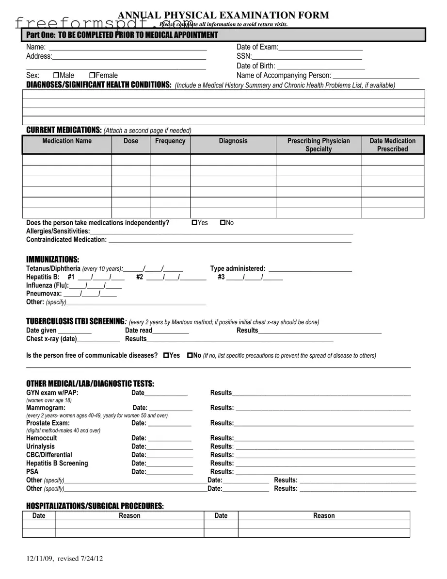 Fill in a Valid Annual Physical Examination Template