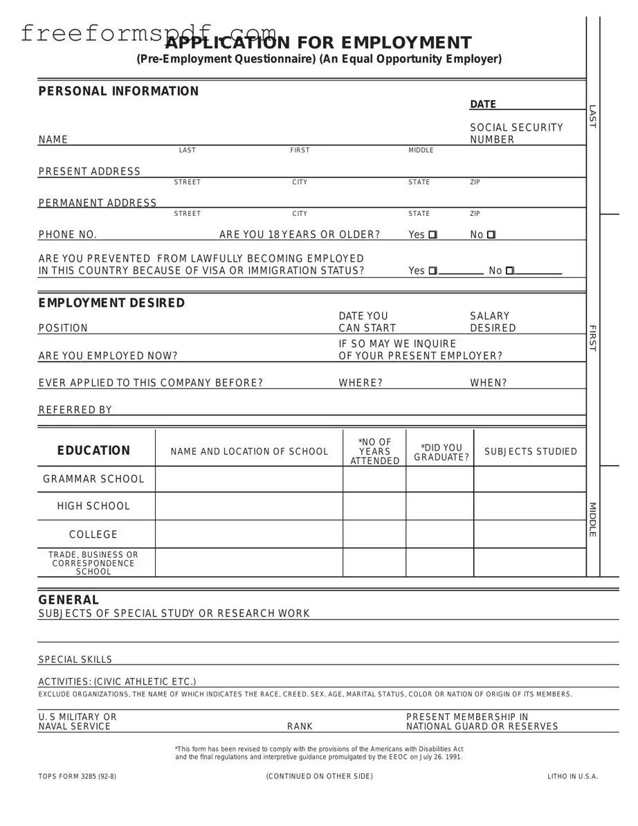 Fill in a Valid Employment Application Pdf Template