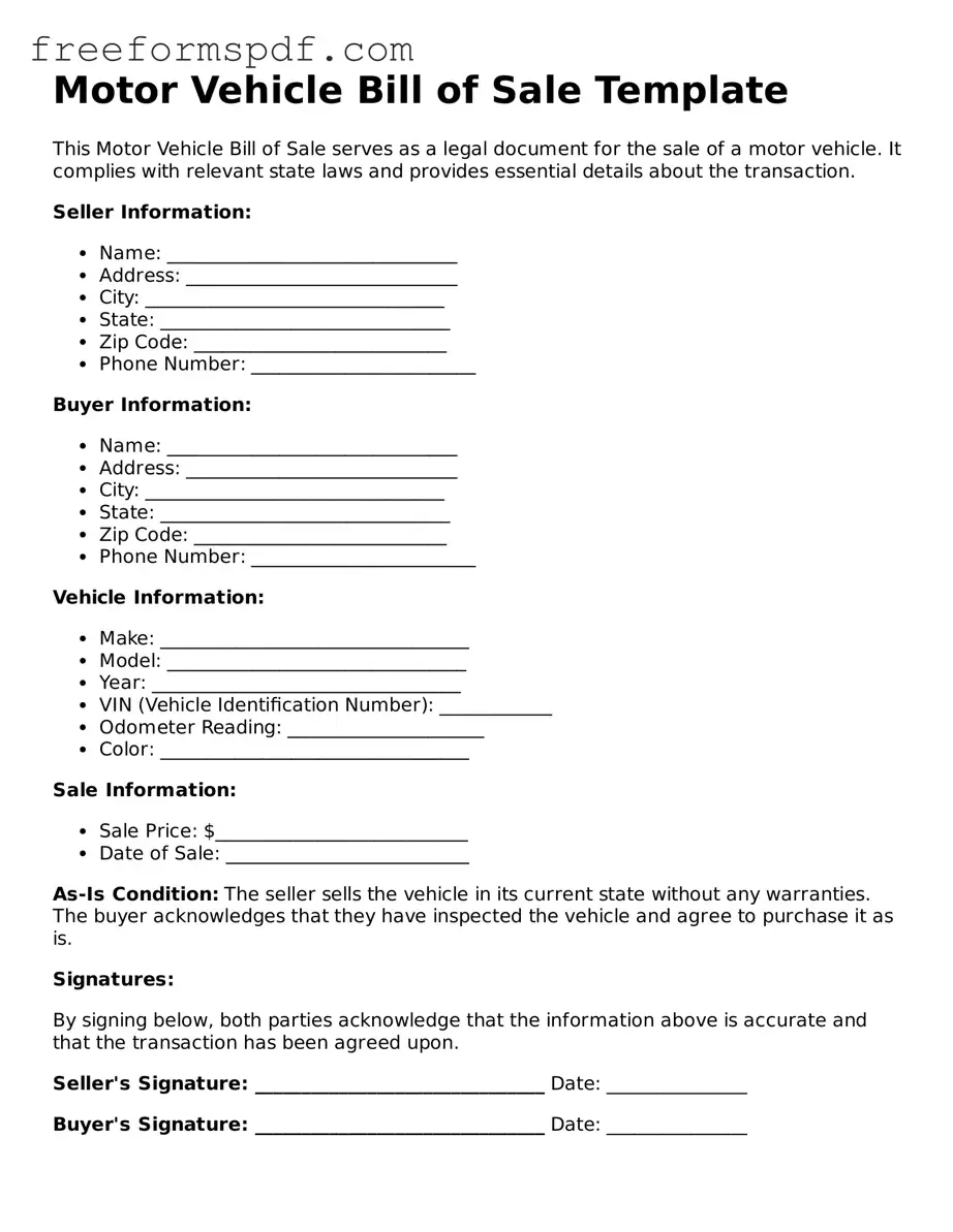 Motor Vehicle Bill of Sale Document