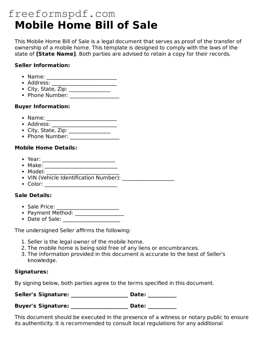 Mobile Home Bill of Sale Document