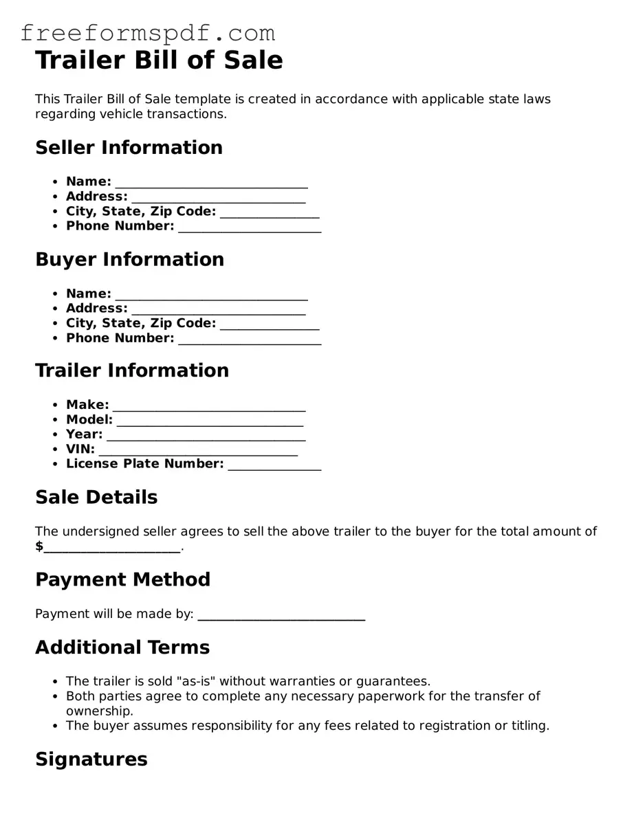 Trailer Bill of Sale Document