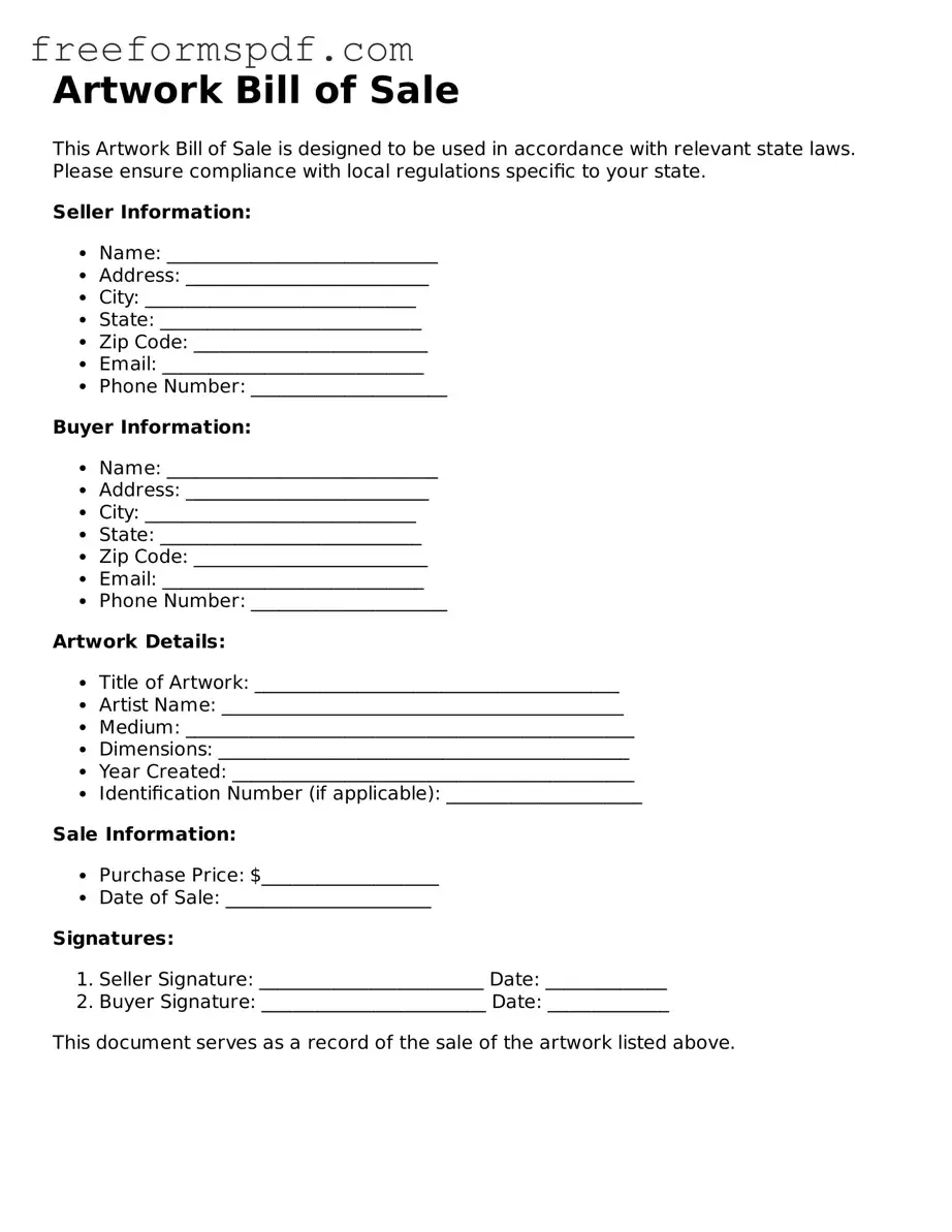 Artwork Bill of Sale Document