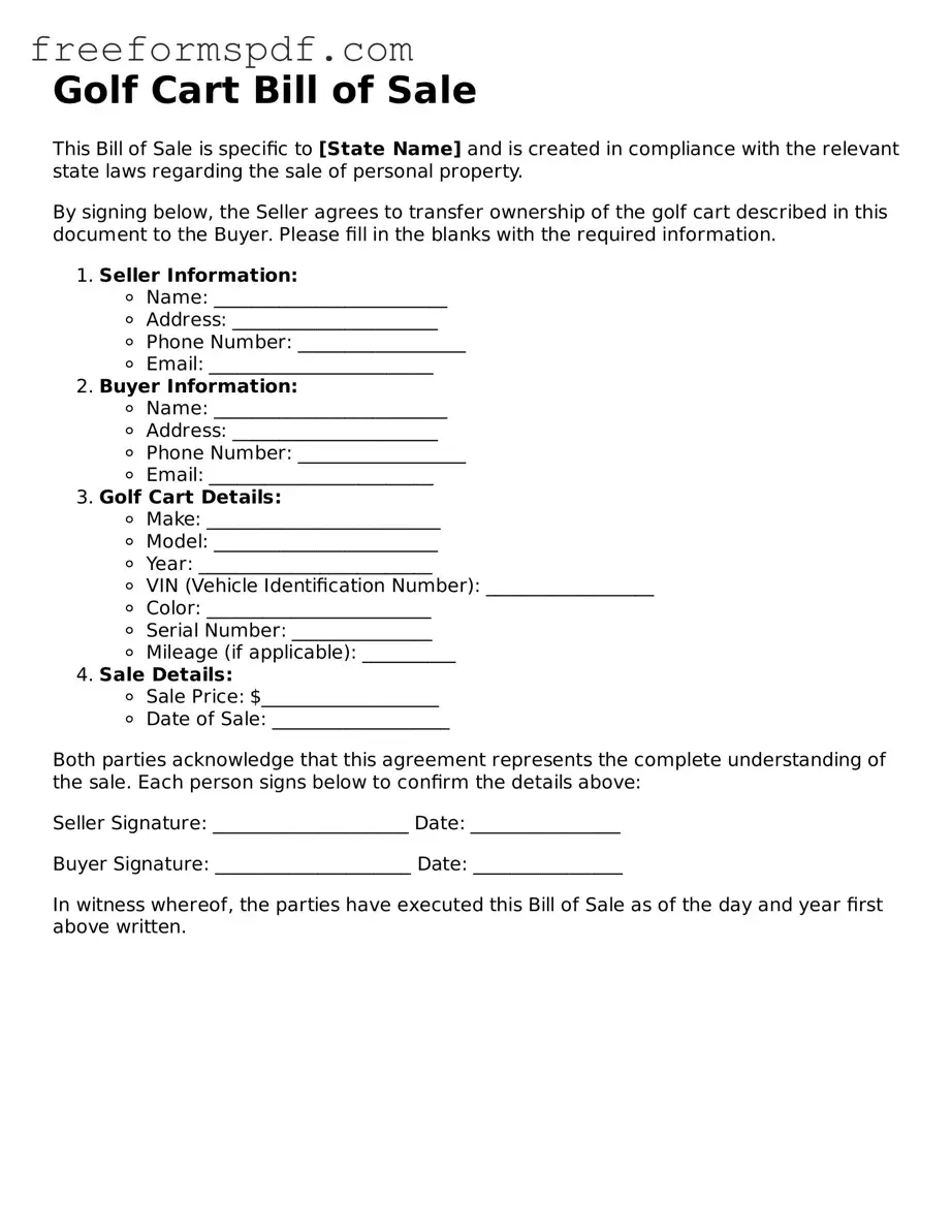 Golf Cart Bill of Sale Document