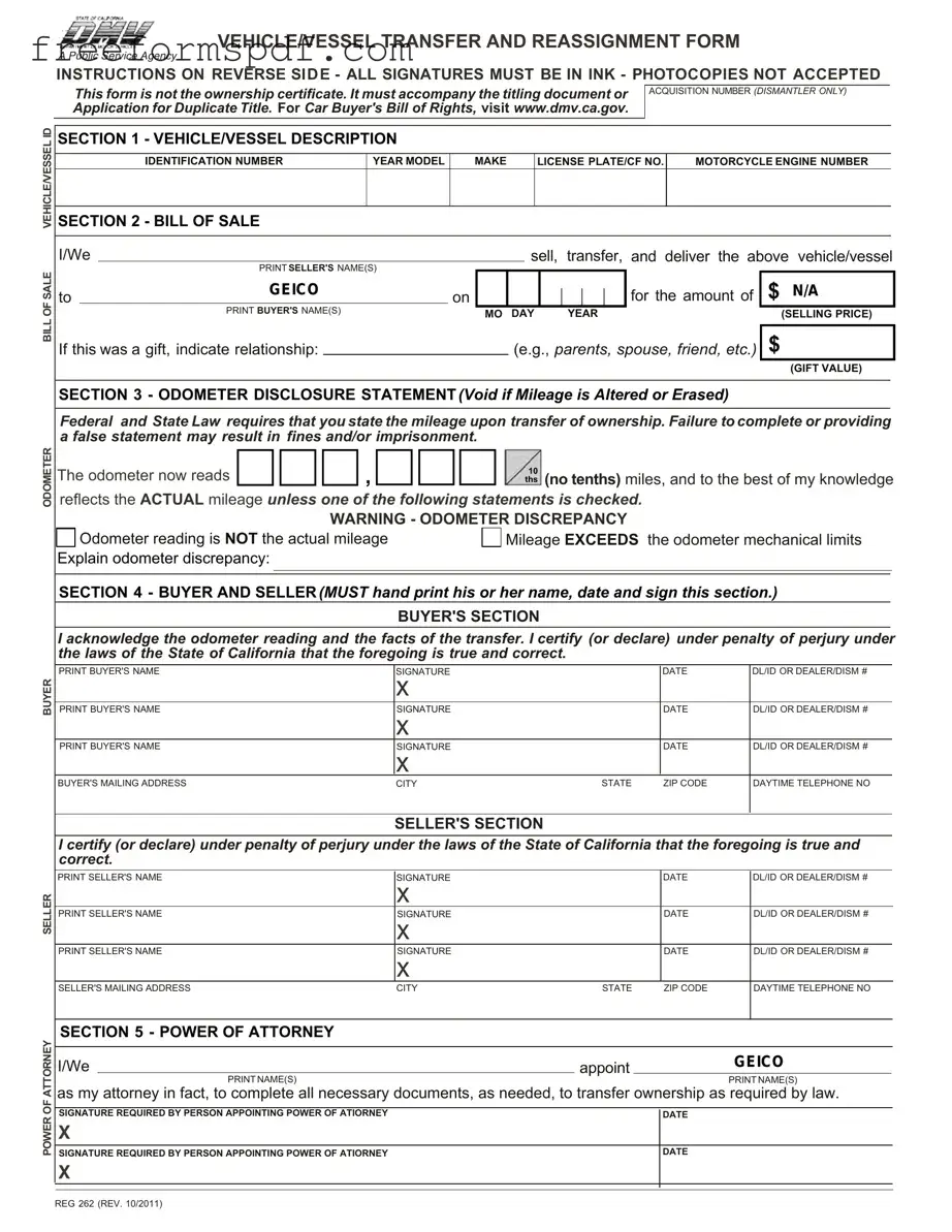Fill in a Valid California Fotm Reg 262 Template