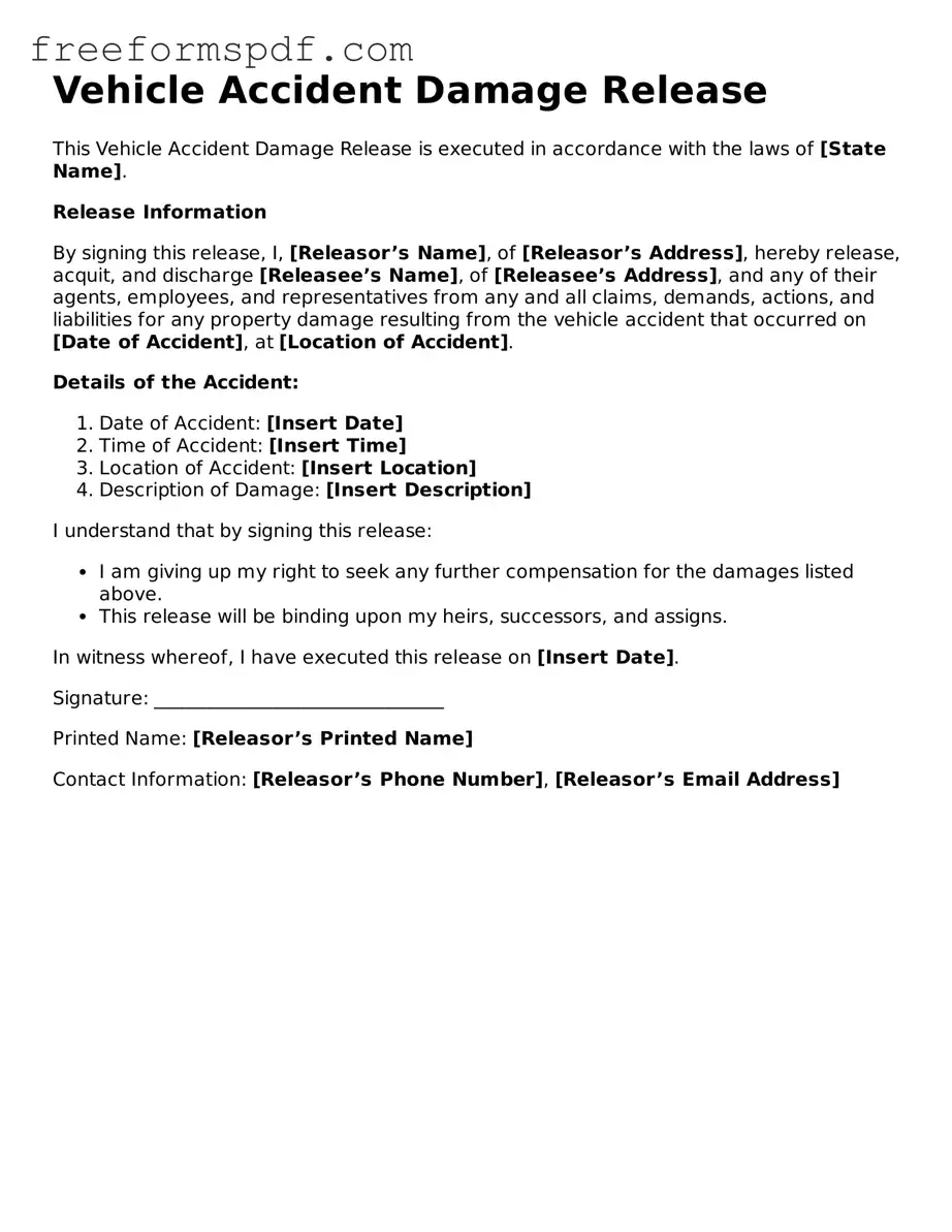 Vehicle Accident Damage Release Document