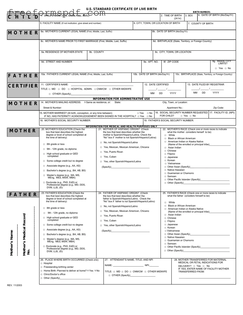 Fill in a Valid CDC U.S. Standard Certificate of Live Birth Template