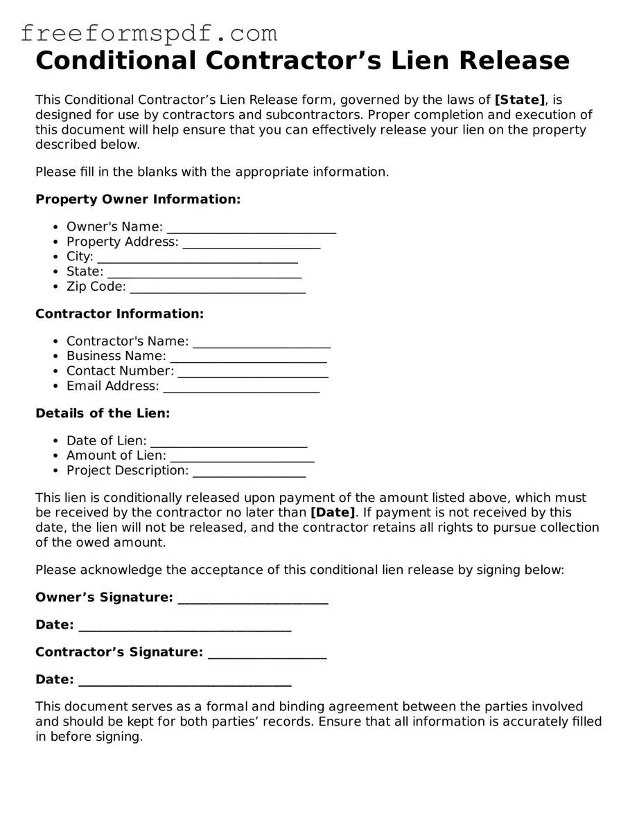 Conditional Contractor’s Lien Release Document