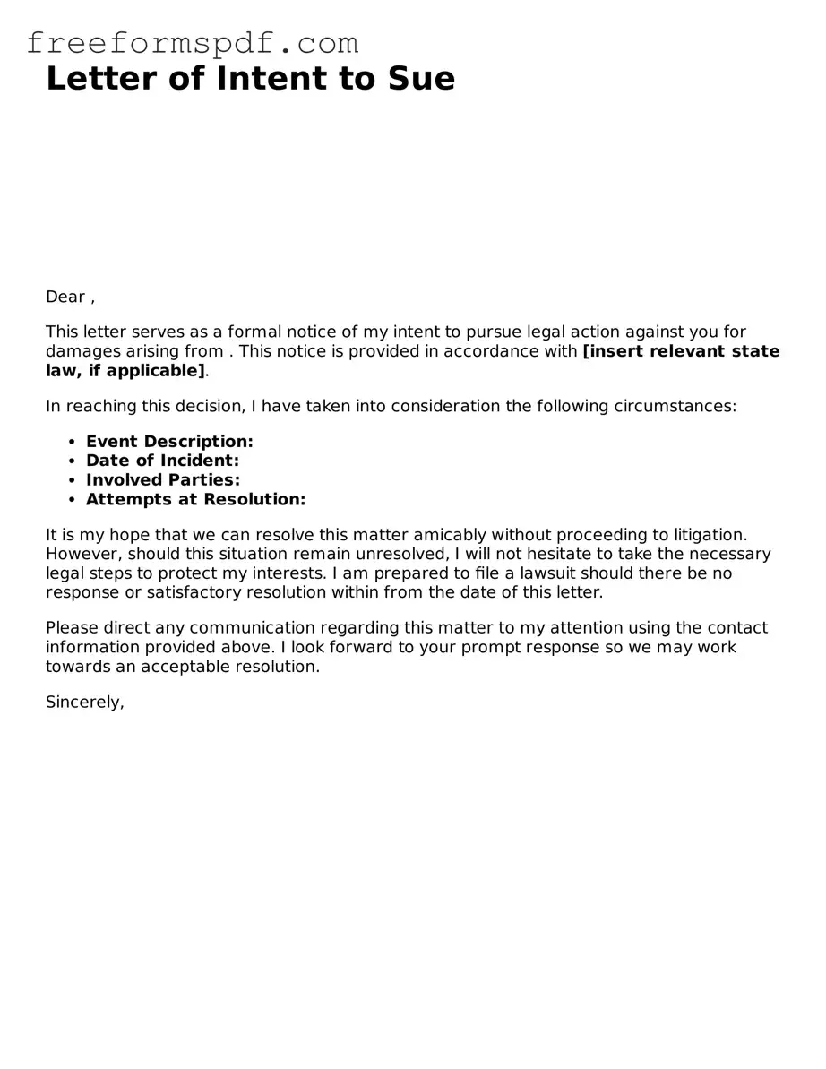 Letter of Intent to Sue Document