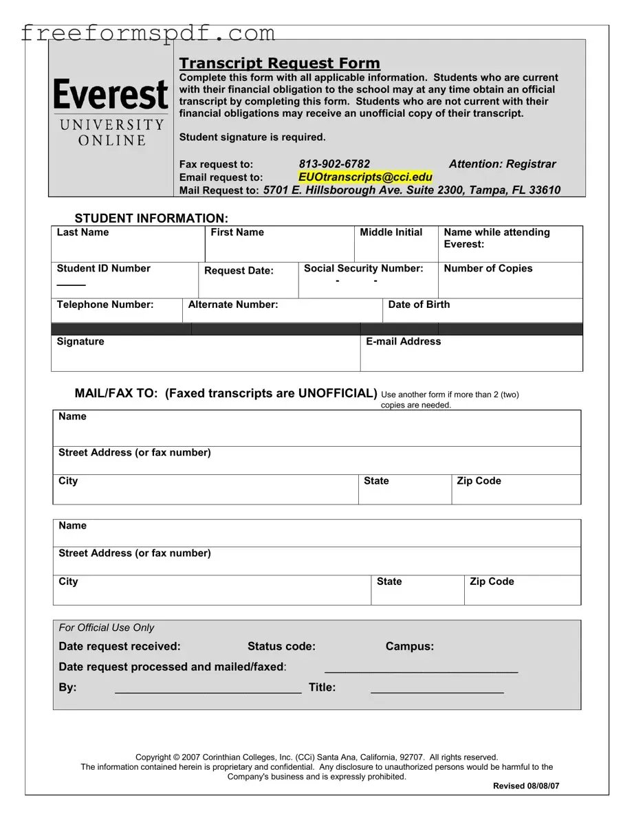 Fill in a Valid Everest University Transcript Template