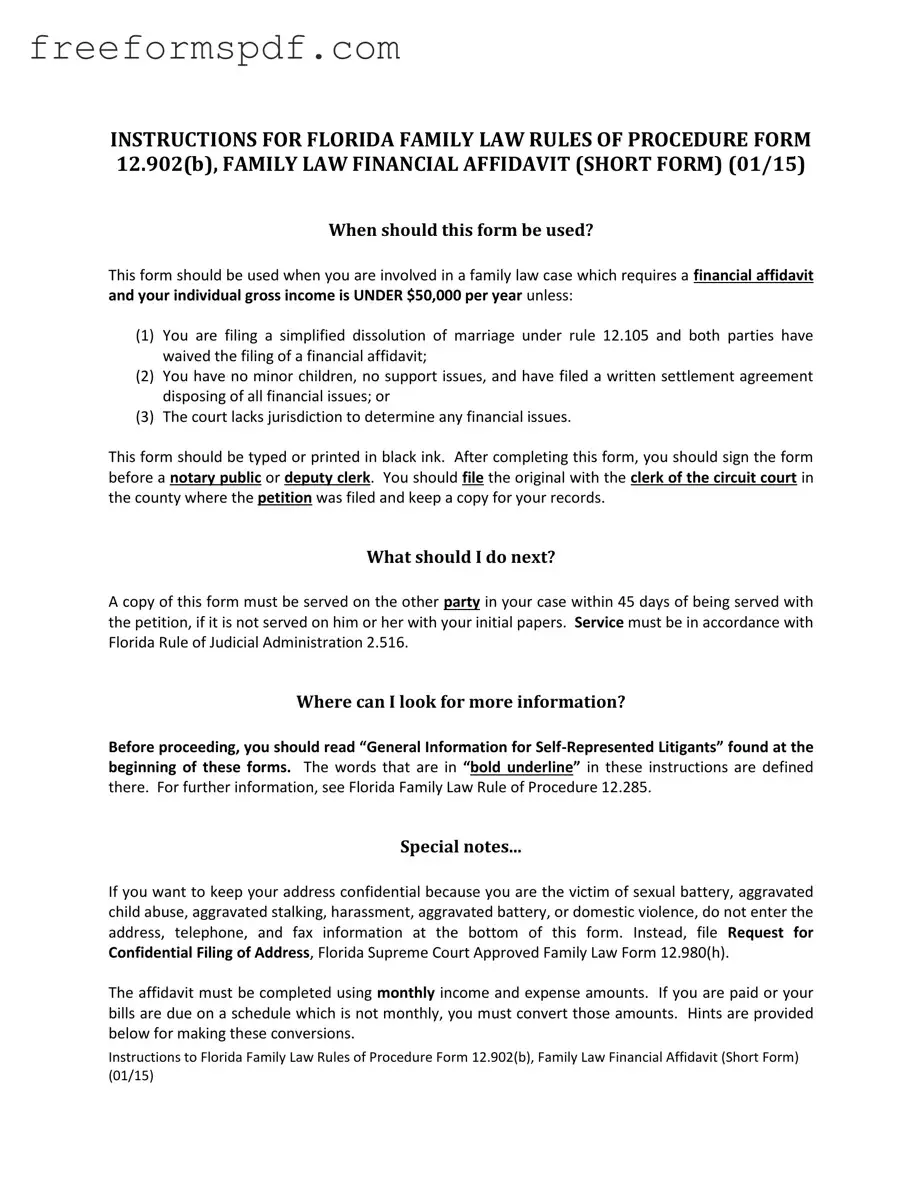 Fill in a Valid Florida Financial Affidavit Short 12.902(b) Template