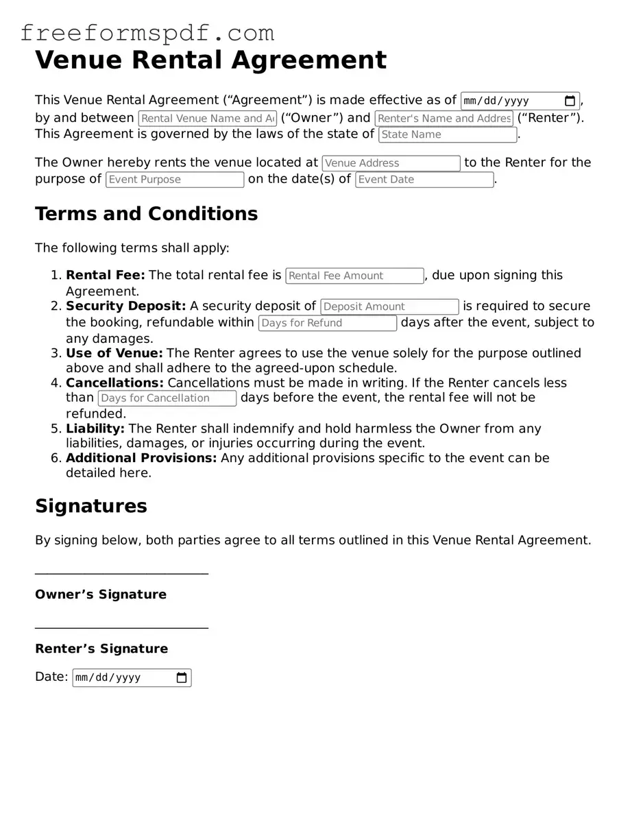 Venue Rental Agreement Document
