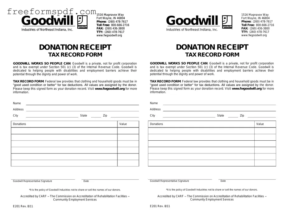 Fill in a Valid Goodwill donation receipt Template