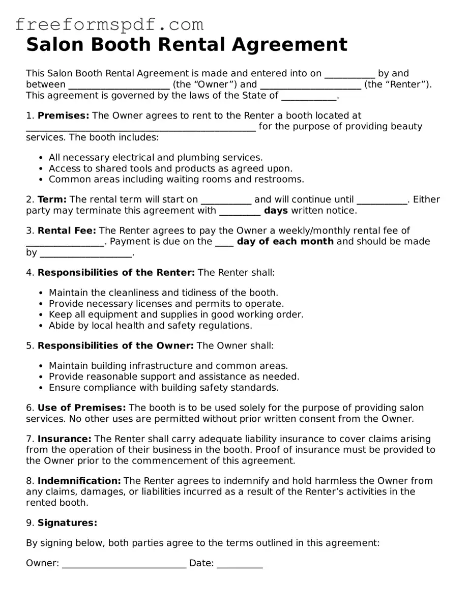Salon Booth Rental Agreement Document