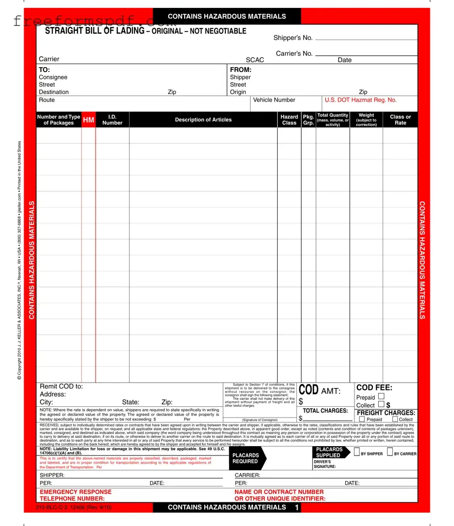 Fill in a Valid Hazard Bill Of Ladden Template