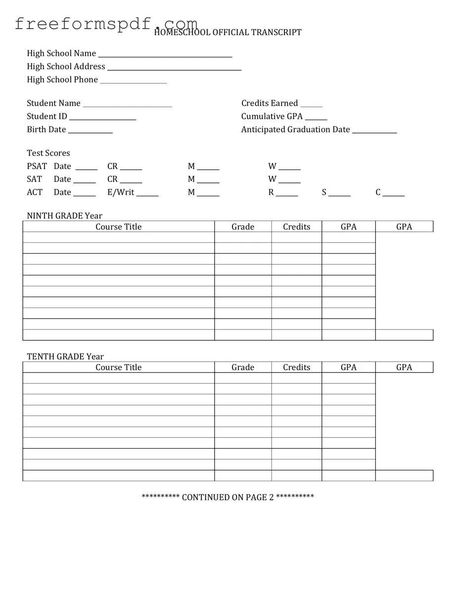 Fill in a Valid High School Transcript Template