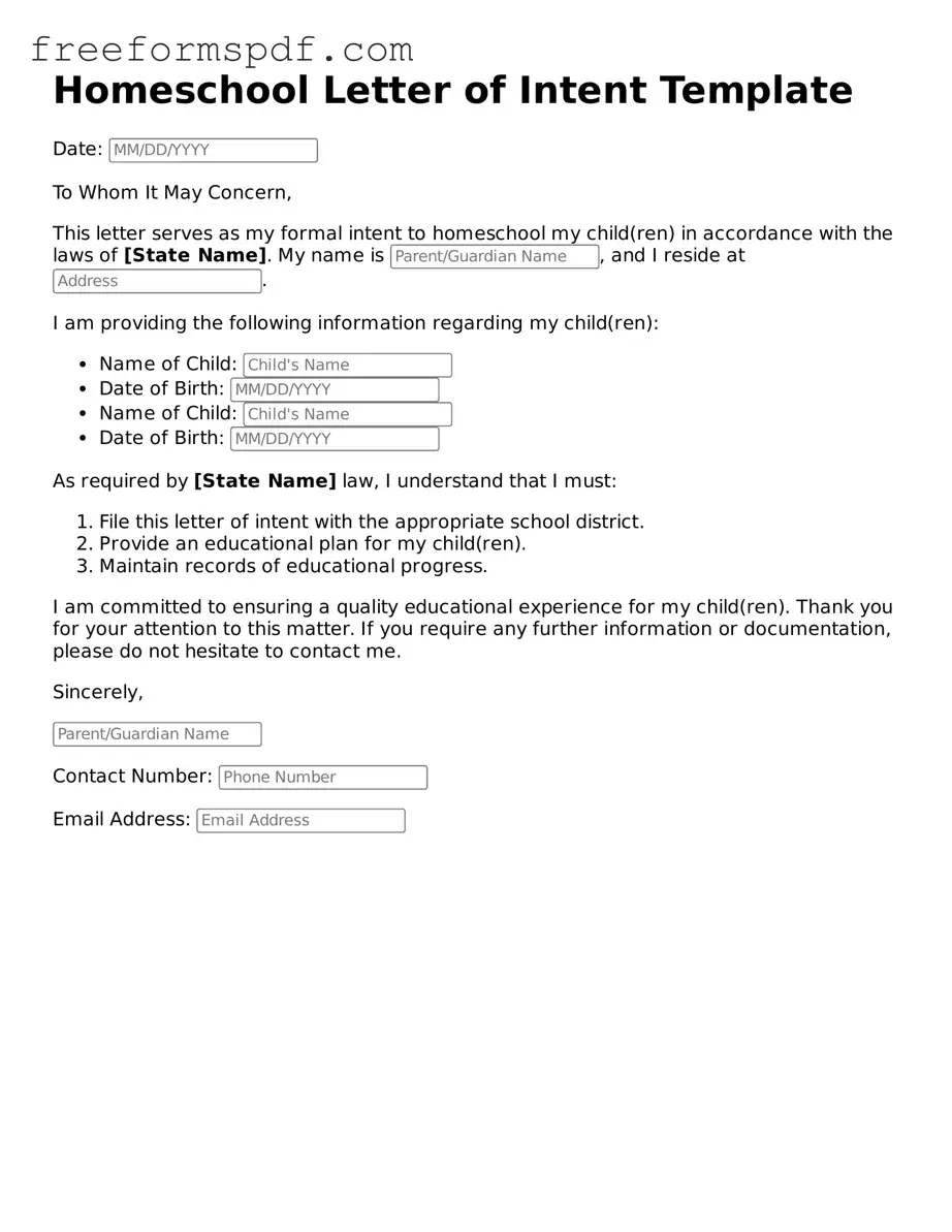 Homeschool Letter of Intent Document