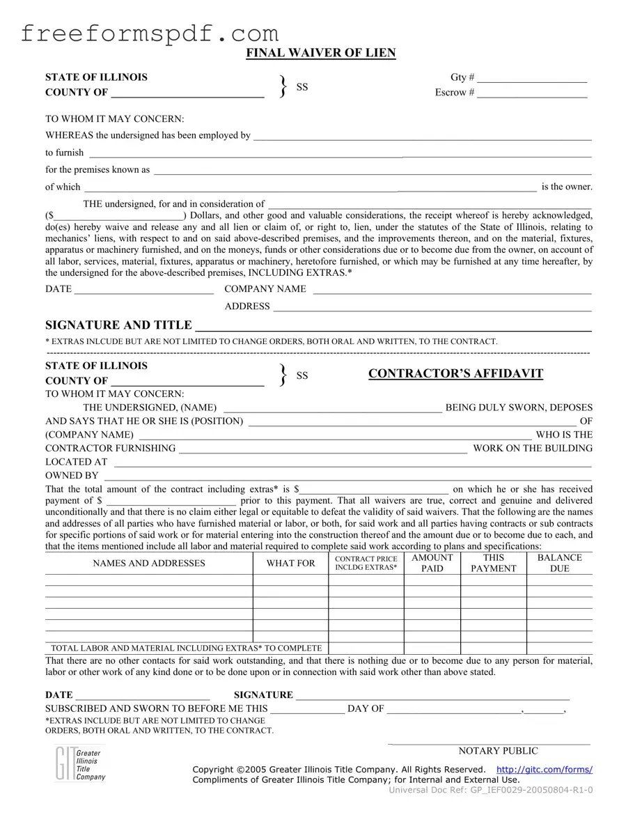 Fill in a Valid Illinois Final Waiver Of Lien Template