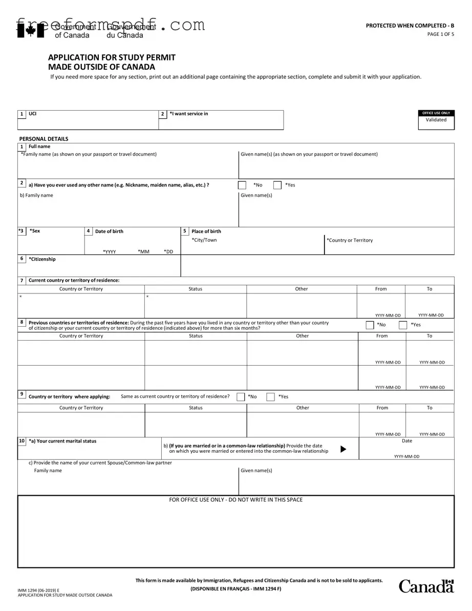 Fill in a Valid Imm 1294 Template