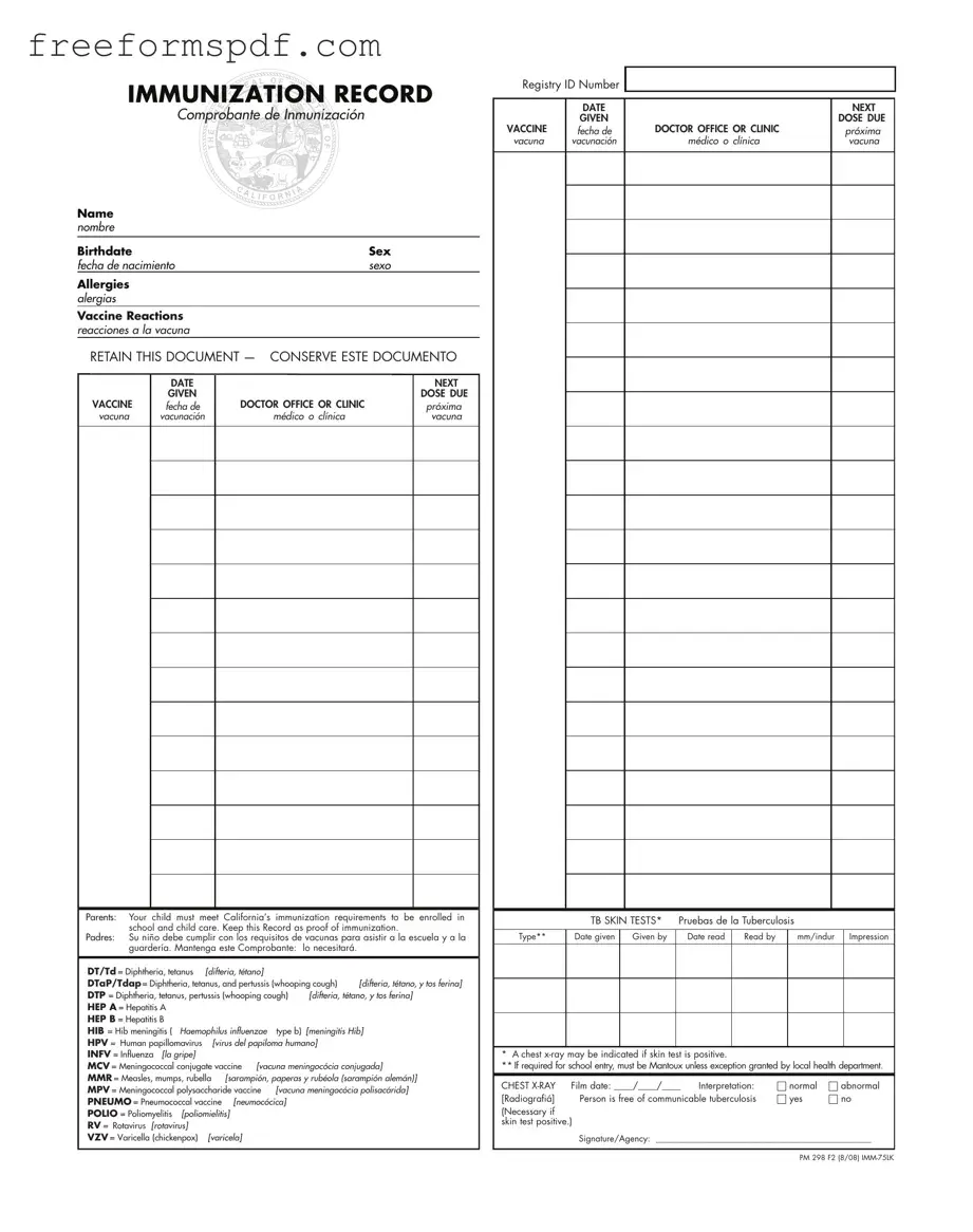 Fill in a Valid Immunization Record Template