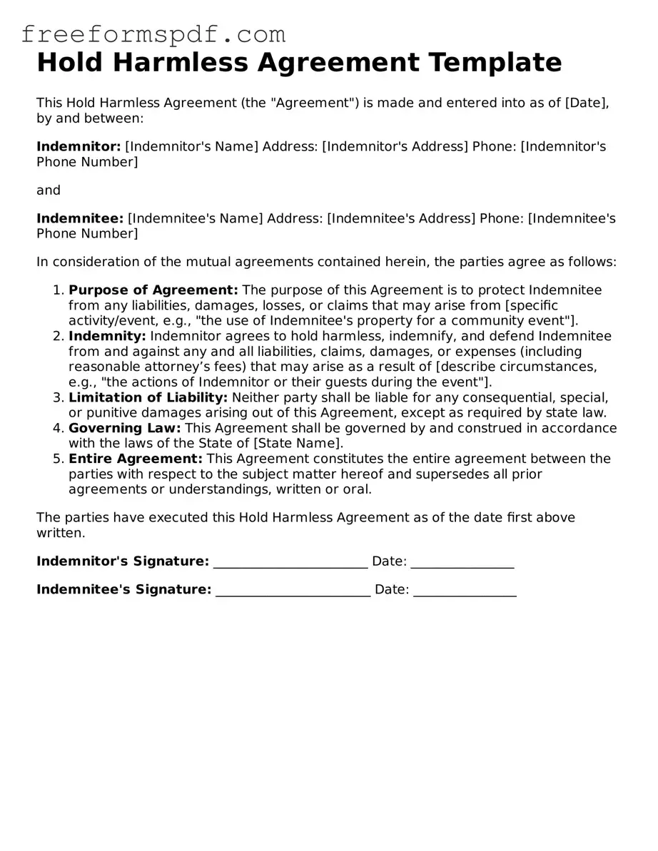 Hold Harmless Agreement Document