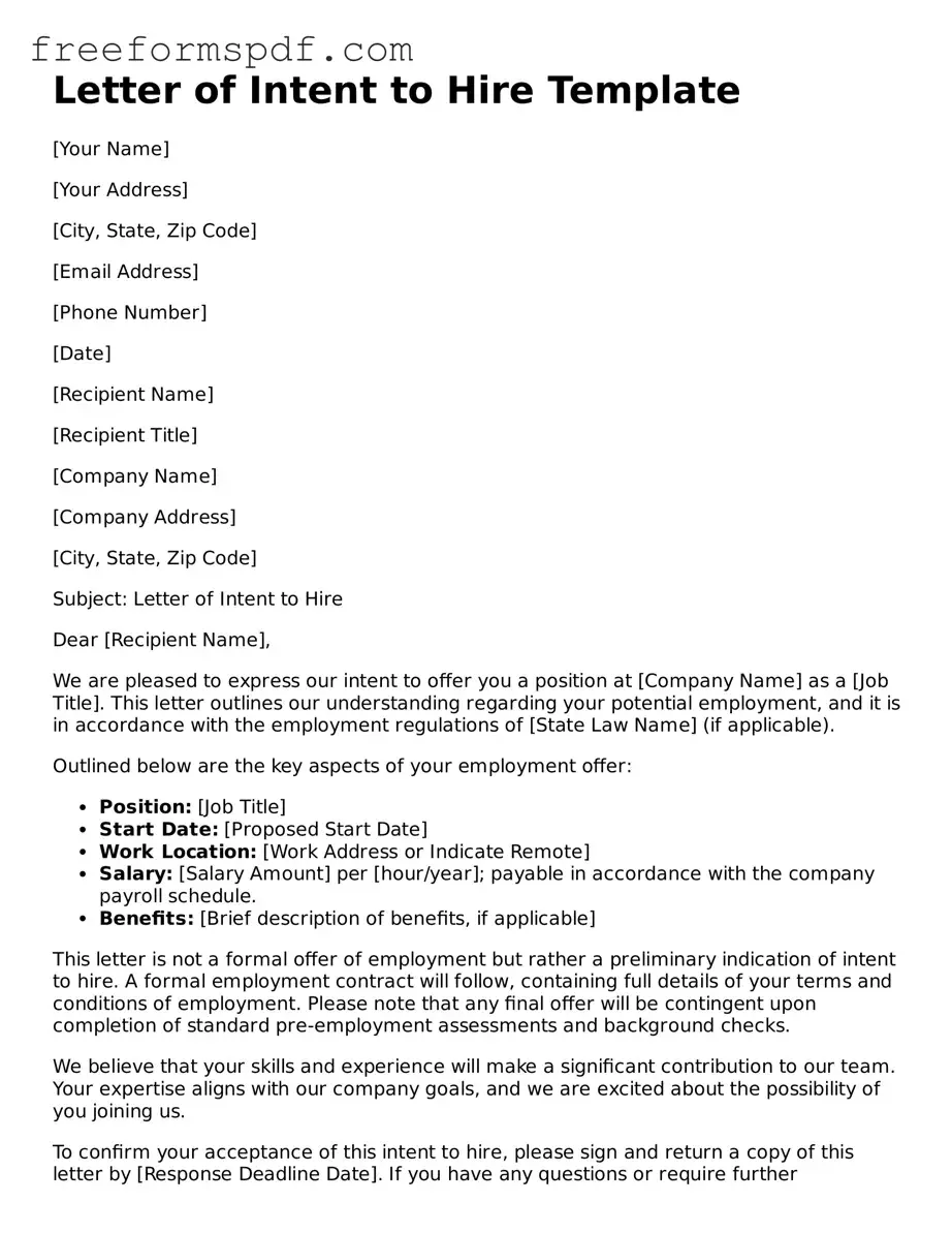 Letter of Intent to Hire Document