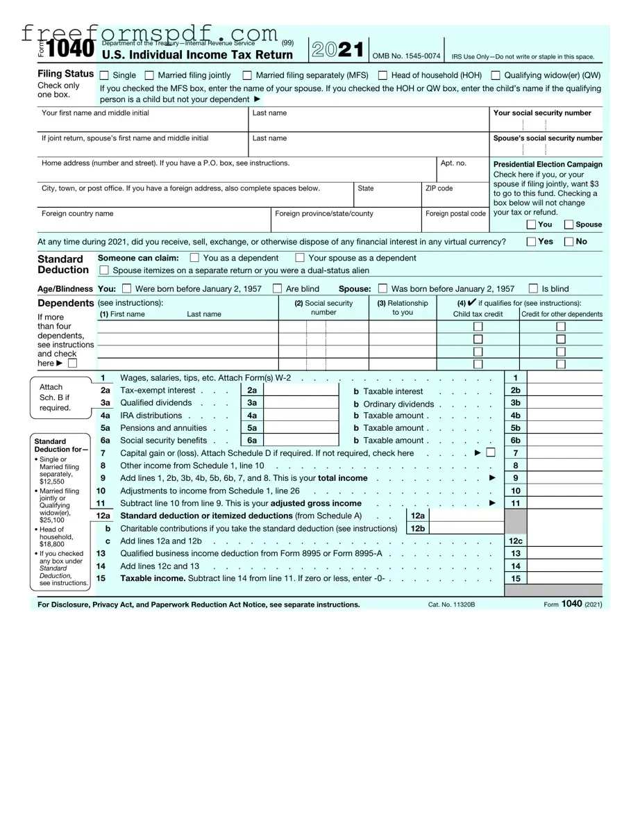 Fill in a Valid IRS 1040 Template