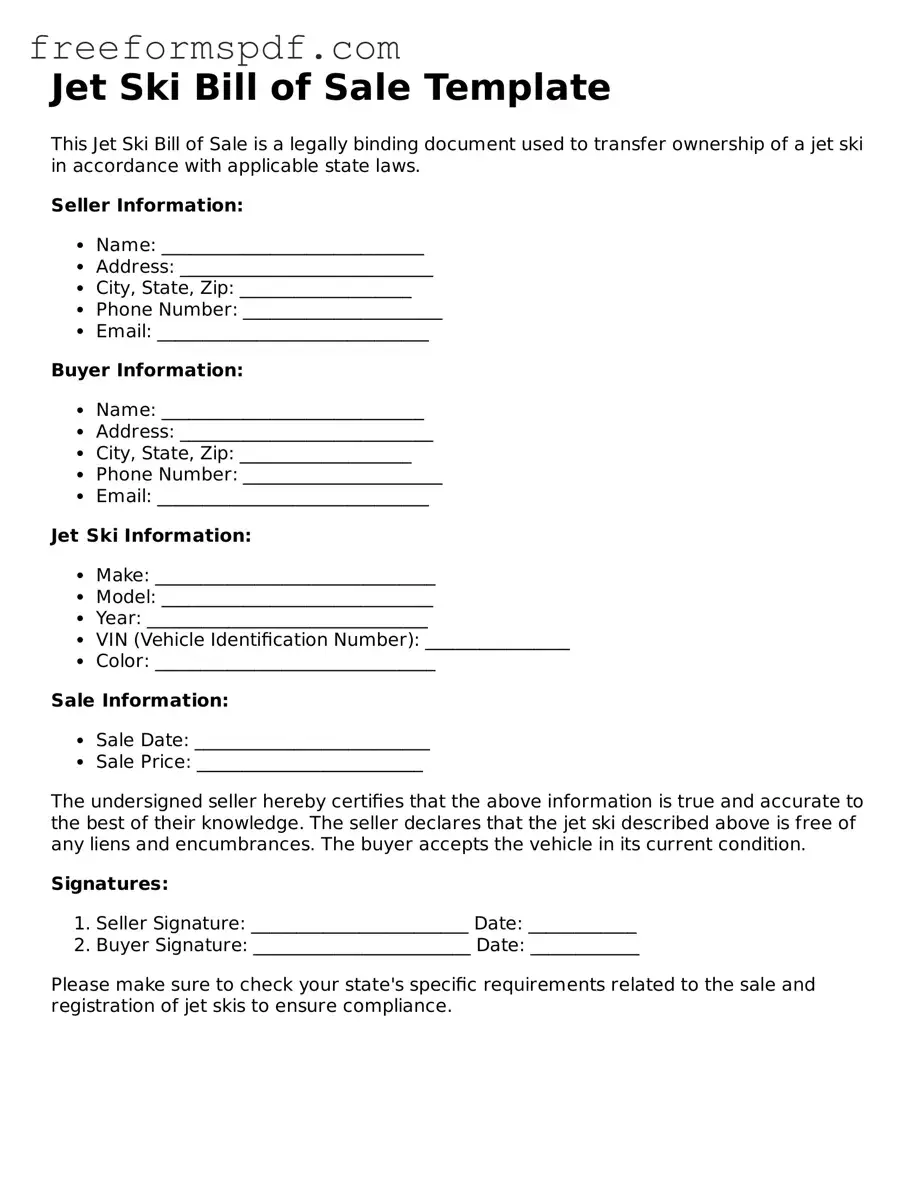 Jet Ski Bill of Sale Document