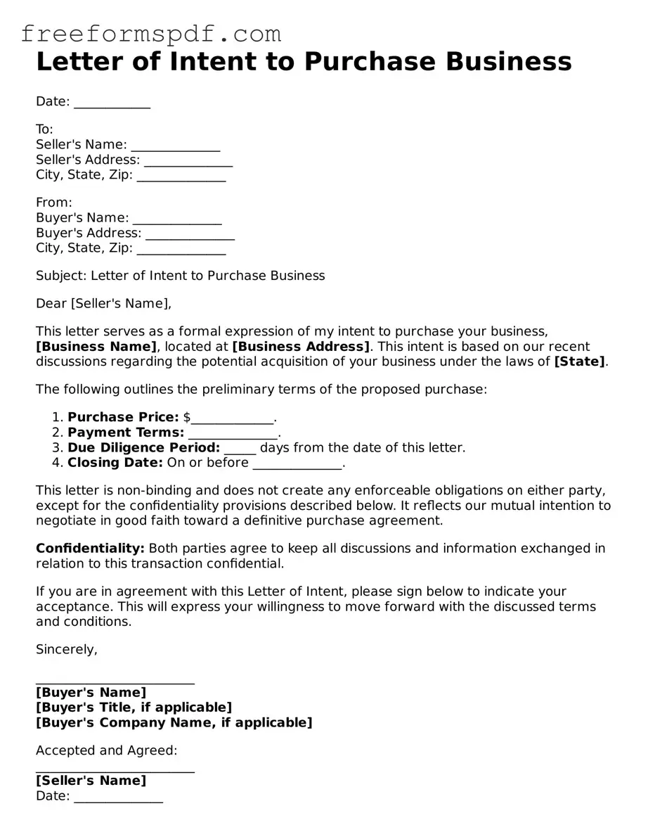 Letter of Intent to Purchase Business Document