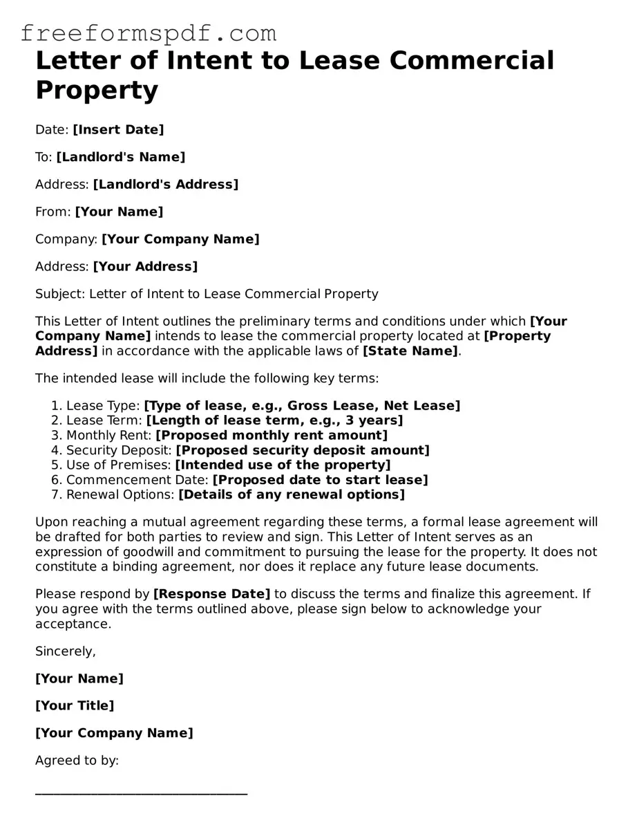 Letter of Intent to Lease Commercial Property Document