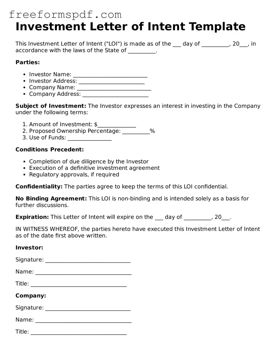 Investment Letter of Intent Document