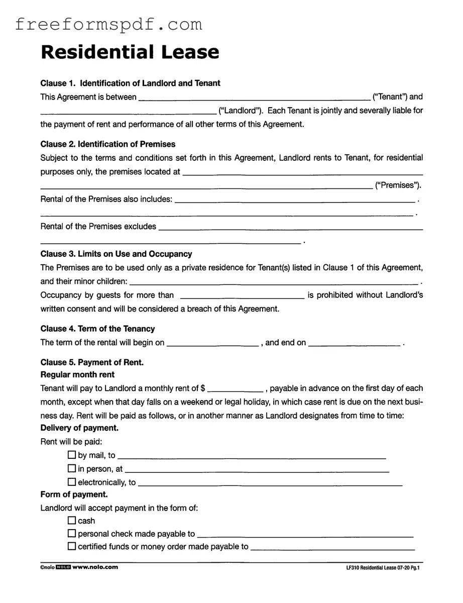 Fill in a Valid Lf310 Residential Lease Template