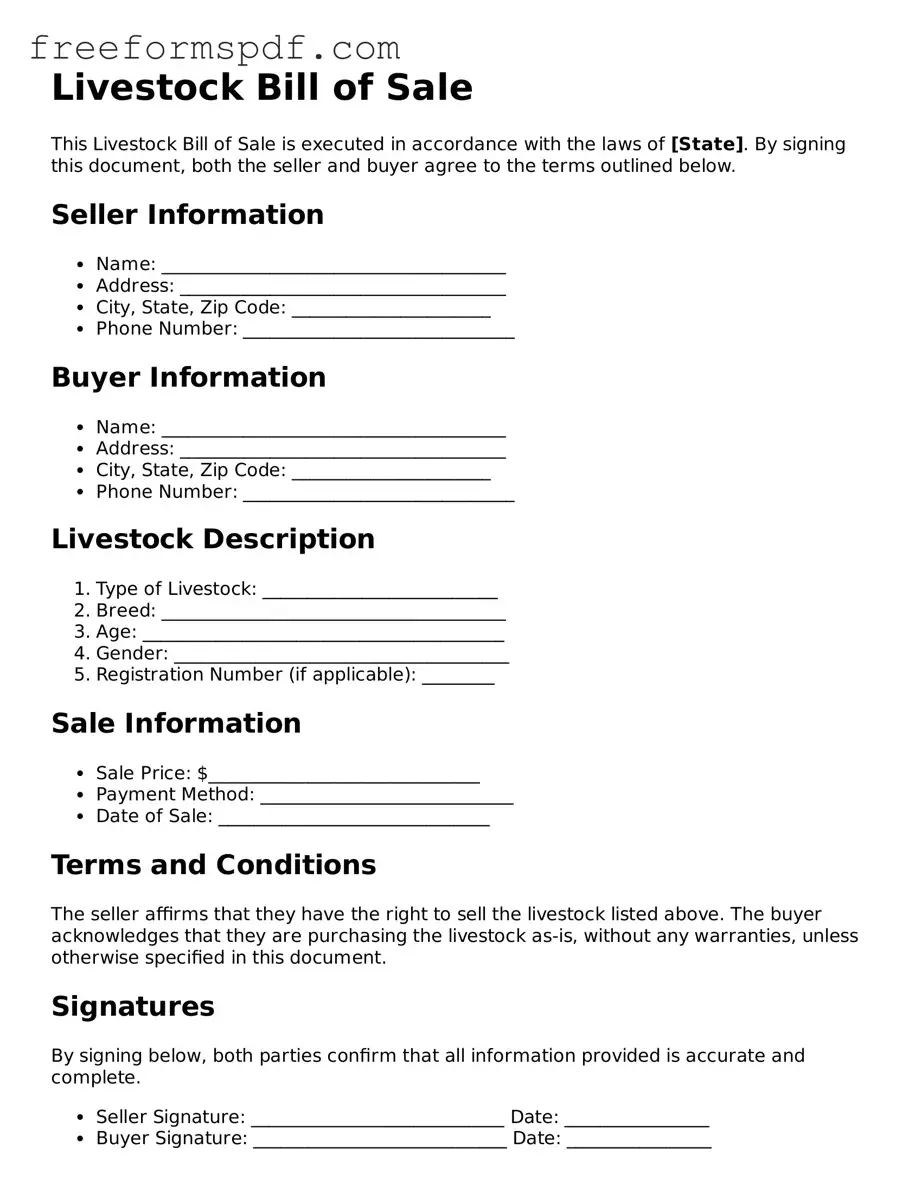Livestock Bill of Sale Document