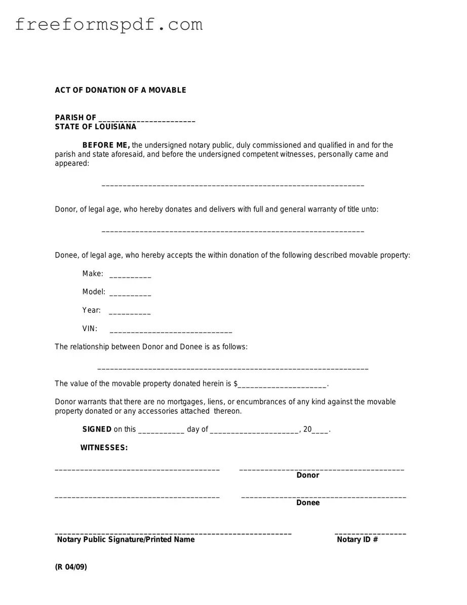 Fill in a Valid Louisiana act of donation Template