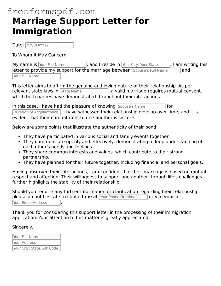 Marriage Support Letter for Immigration Document