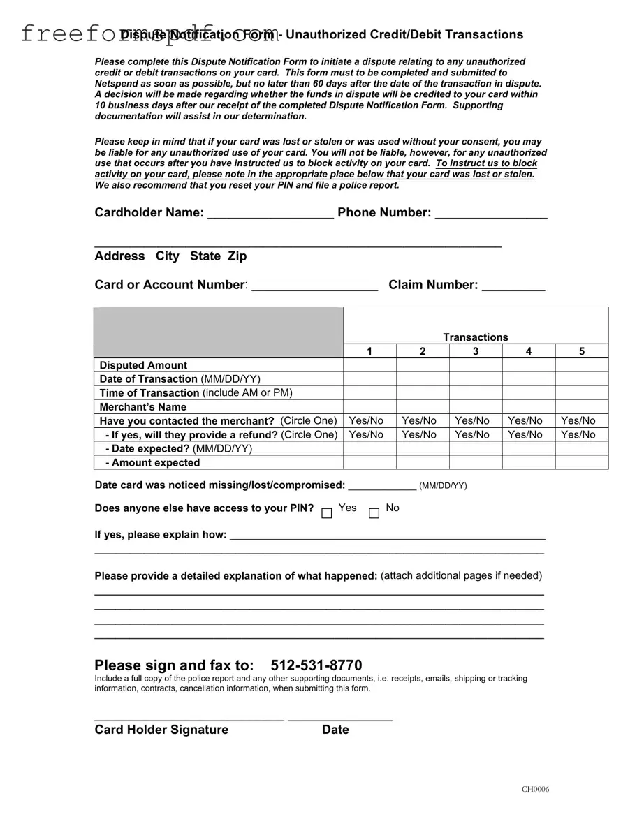 Fill in a Valid Netspend Dispute Template
