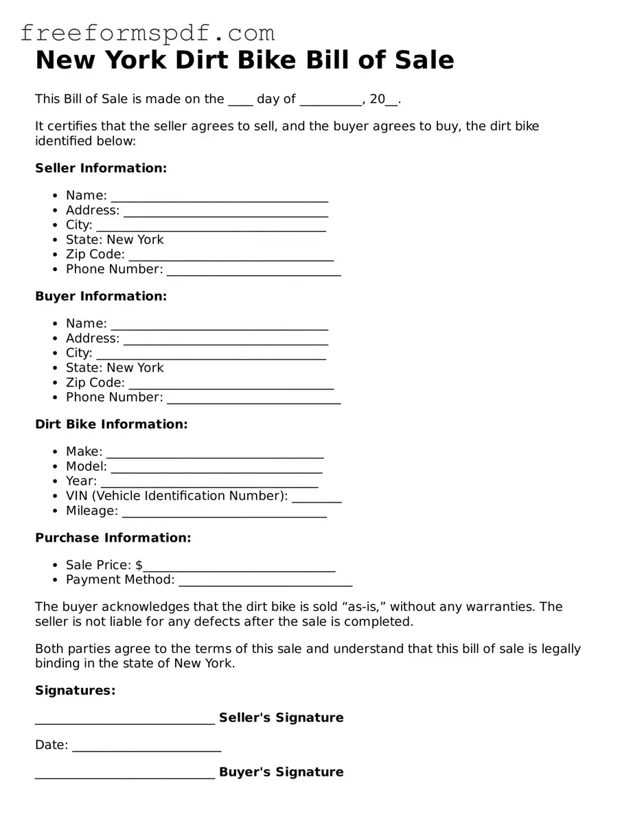 Attorney-Verified Dirt Bike Bill of Sale Document for New York State