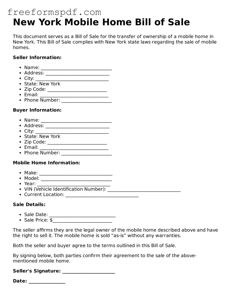 Attorney-Verified Mobile Home Bill of Sale Document for New York State