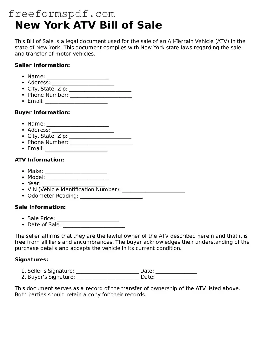 Attorney-Verified ATV Bill of Sale Document for New York State