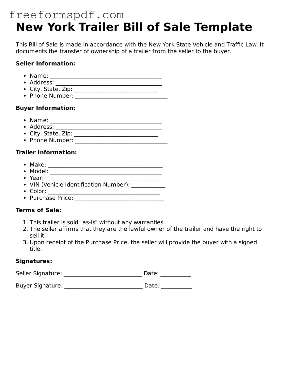 Attorney-Verified Trailer Bill of Sale Document for New York State