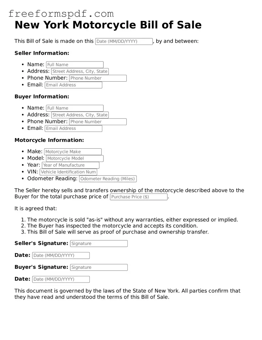 Attorney-Verified Motorcycle Bill of Sale Document for New York State