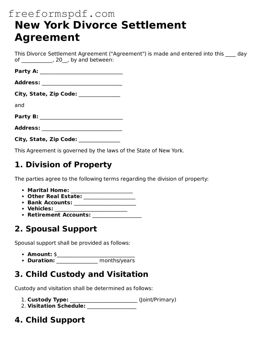 Attorney-Verified Divorce Settlement Agreement Document for New York State