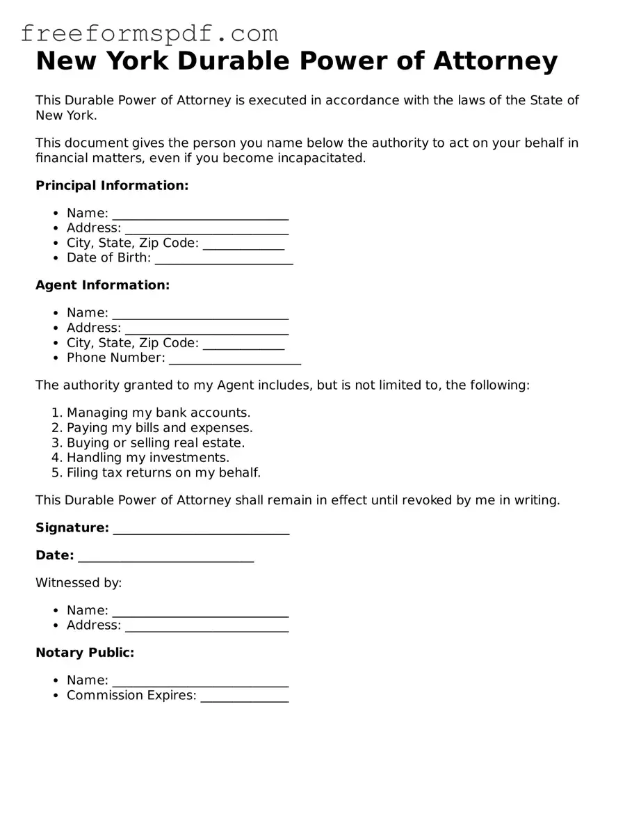 Attorney-Verified Durable Power of Attorney Document for New York State