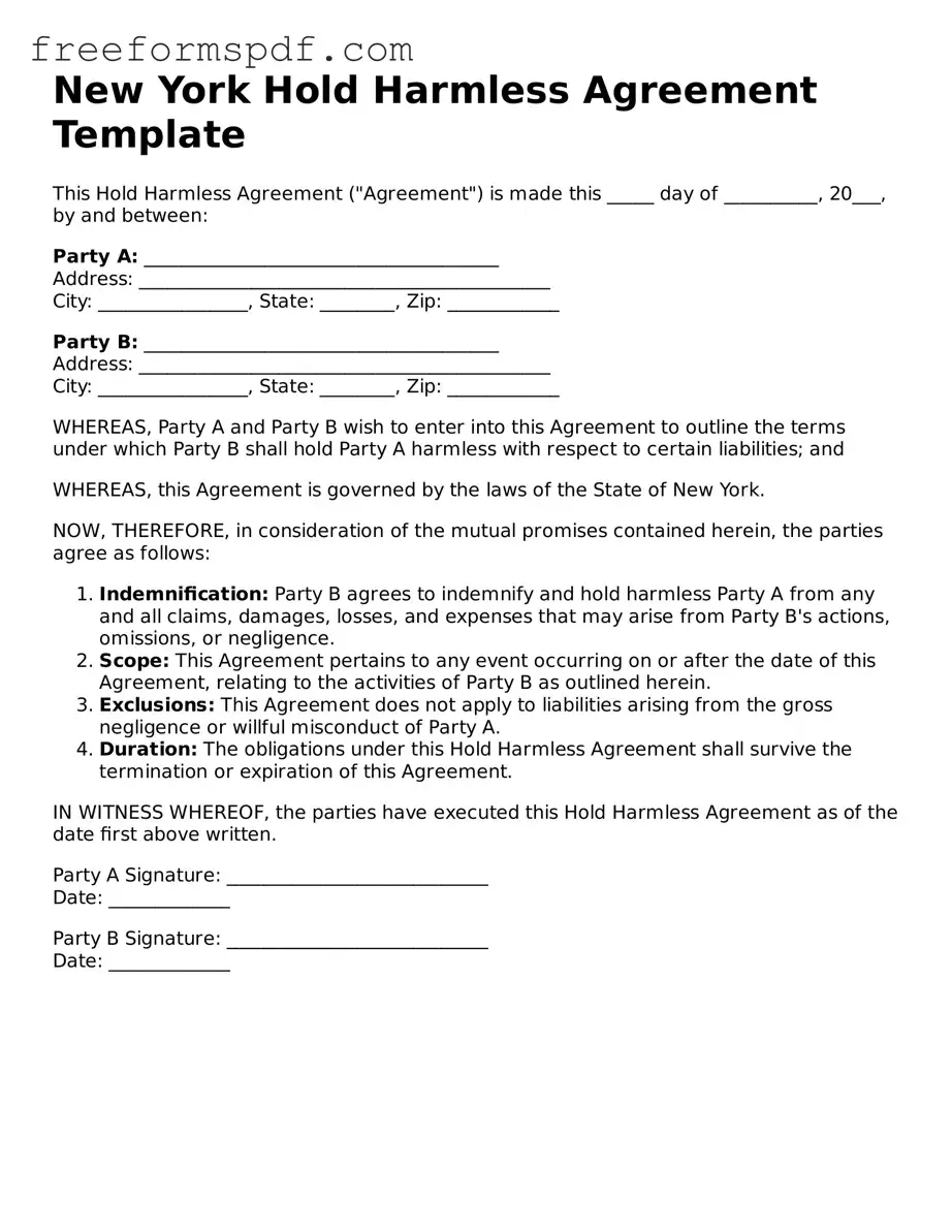 Attorney-Verified Hold Harmless Agreement Document for New York State