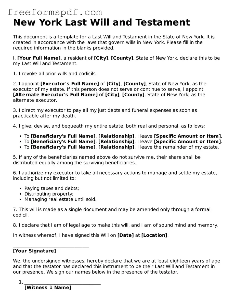 Attorney-Verified Last Will and Testament Document for New York State
