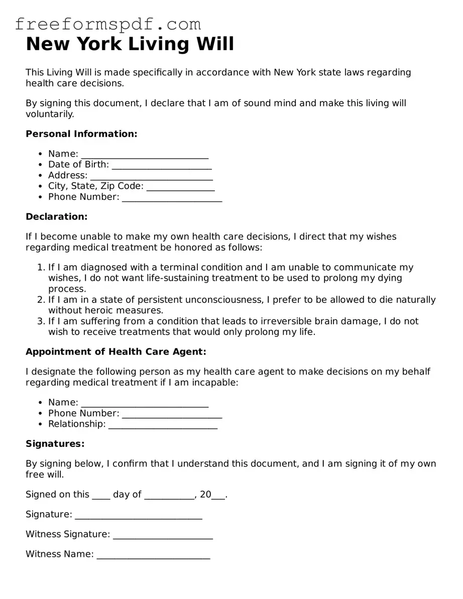 Attorney-Verified Living Will Document for New York State