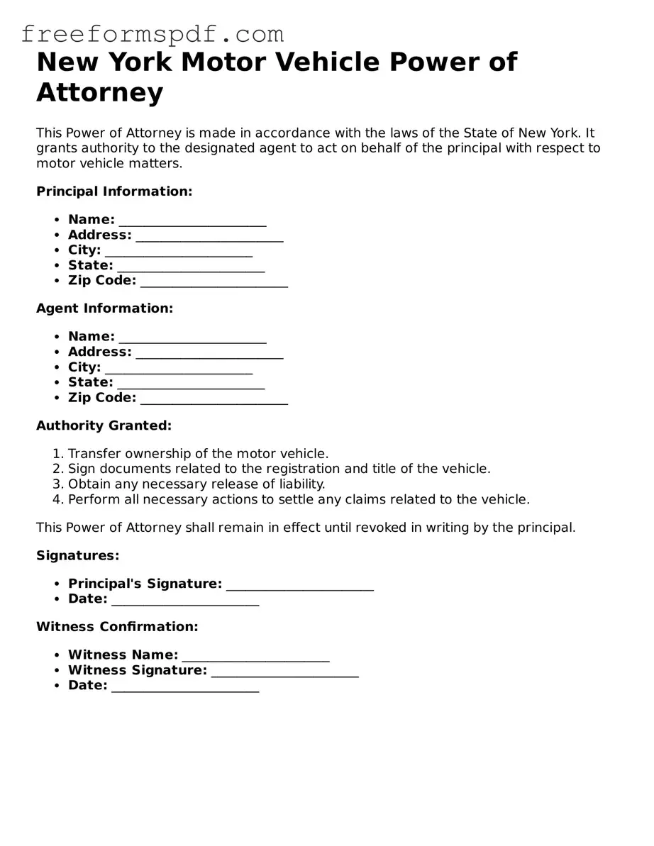 Attorney-Verified Motor Vehicle Power of Attorney Document for New York State