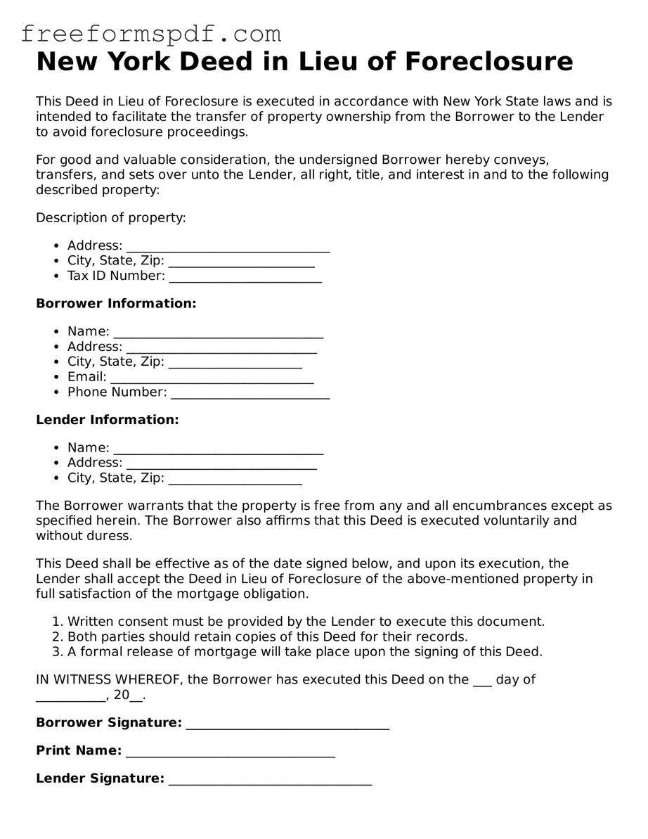 Attorney-Verified Deed in Lieu of Foreclosure Document for New York State