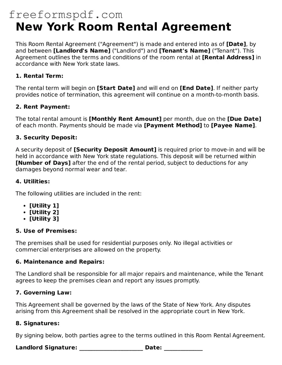 Attorney-Verified Room Rental Agreement Document for New York State